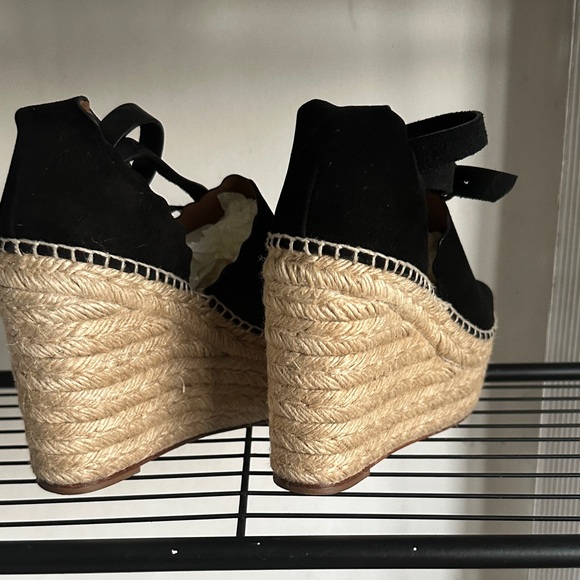 Chloe Black Suede Scalloped Espadrille Wedge Sandals with Ankle Buckle - Picture 8 of 8